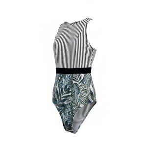 Cupshe Womens Striped & Palm Print One-Piece‎ Swimsuit With Back Tie S